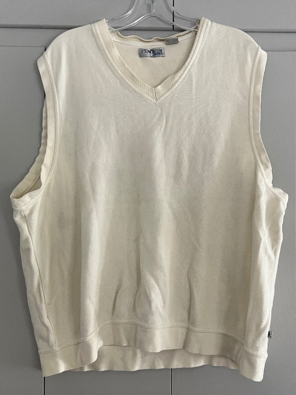 Vintage Penguin Sport Cream Cotton V-Neck Golf Tennis Pullover Vest XL